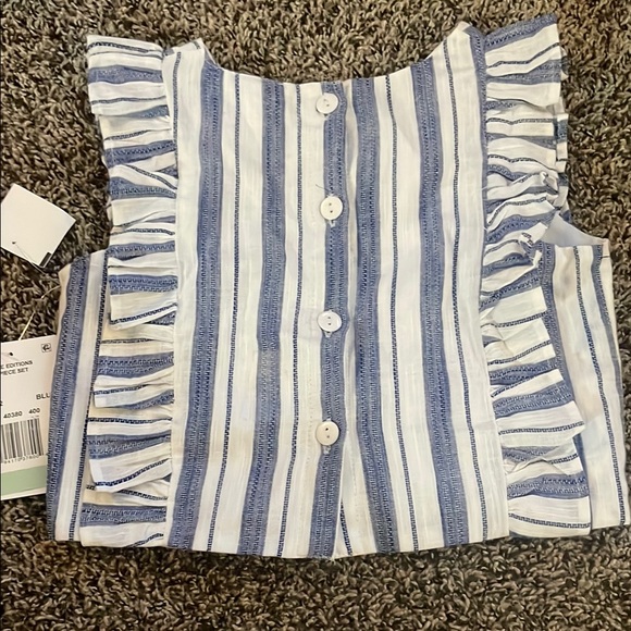 Rare Editions Blue and White Striped Ruffle Jumpsuit - Picture 4 of 5